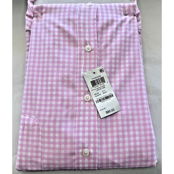 Club Room Men Traveler Gingham Button-Down Shirt Regular Fit Orchid Pink XL 17.5 - Picture 4 of 5